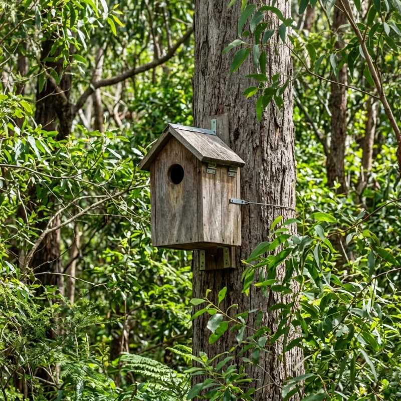 Animal nesting box installed as a humane alternative to a Badger Creek roof cavity